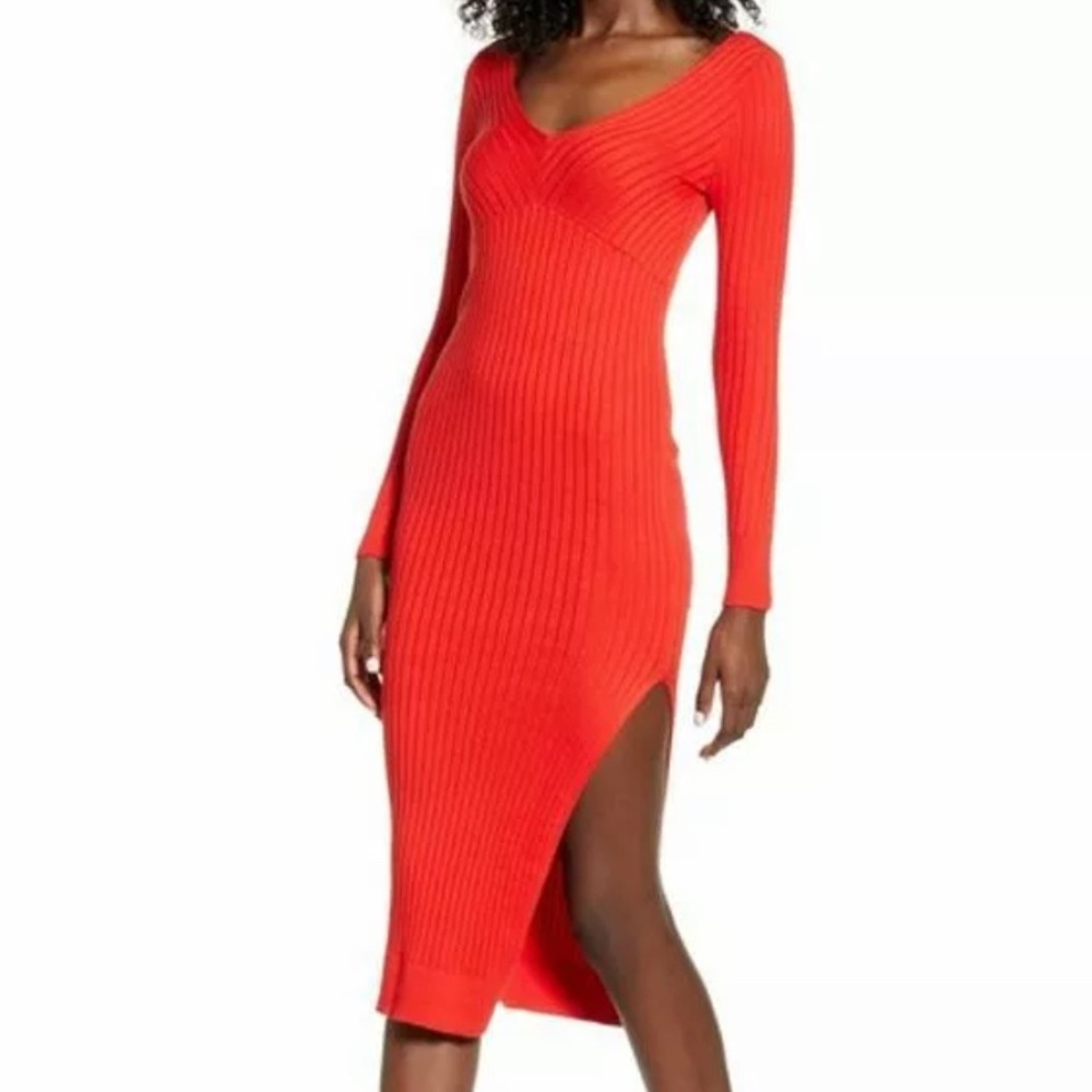 NWT Leith Red Bodycon Sweater Midi Dress Size XL